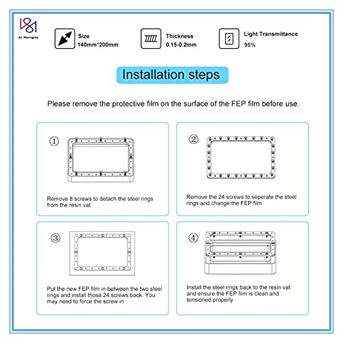 Lysee 3D Printer Parts & Accessories - Photon Fep Film Sheet 140x200mm FEP Sheets 0.15-0.2mm for D7 Nova3d Resin UV Light 3D Printer Part - (Size: 4pcs)