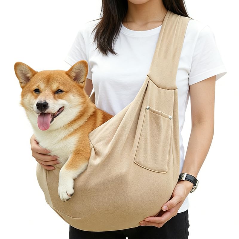Dog Sling Carrier for Small Dogs and Cats Up to 16.5 Lbs (Khaki)
