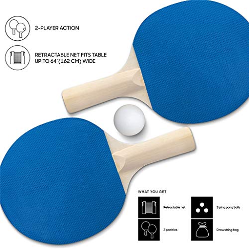 Ping Pong Paddle Set with Retractable Net (Bracket Clamps), Balls, and Posts Regulation Table Tennis Accessories, Advanced Home Indoor Outdoor Play, Storage Case (A Set / 7 PCS)