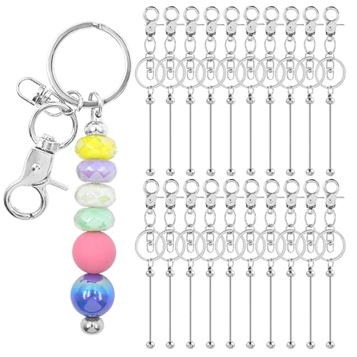 DNLEGULI 40 Pcs Beadable Keychains Bulk Kit – DIY Keychain Making Supplies with Metal Blanks for Crafts, Jewelry, Charms, Custom Projects – Blank Chain Bars for Beaded Keychain Design (Silver)