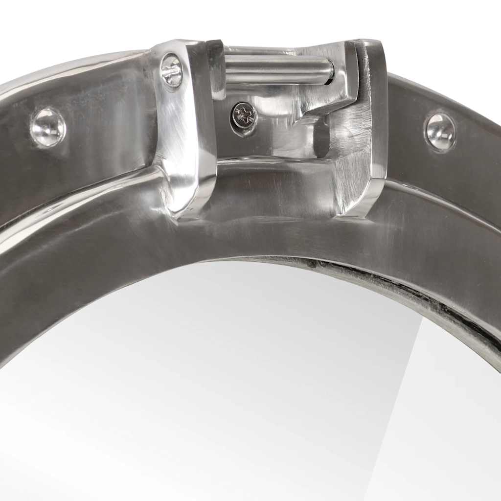 Lustro ścienne z aluminium i szkła Wołu Ø50 cm, dekoracja morska z polerowaną aluminiową ramą, płaskie i jasne lustro do biura, domu lub restauracji, element