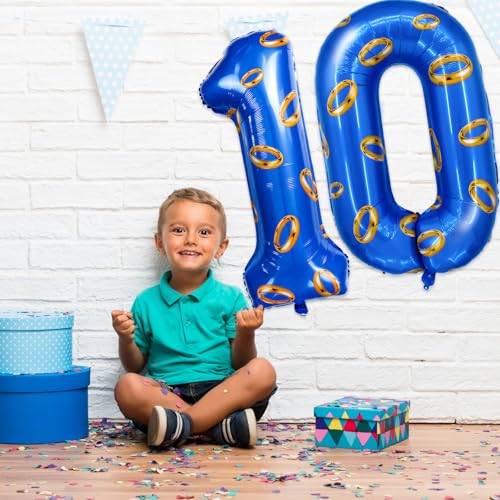 Image of Number 40 Inch Blue and Gold Ring Balloon Birthday Number Decoration Aluminum Film Balloon Suitable for Boys and Girls Blue Theme Party Cartoon Party Decoration Supplies (0)