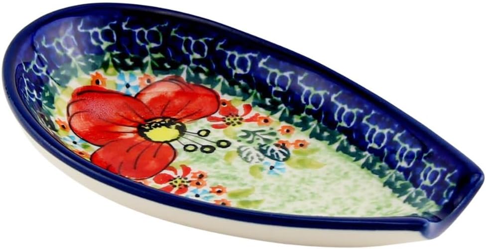 Polish Pottery Market 5 in. Long Handmade by Zaklady Boleslawiec Poland, Cute Spoon Rest for Stovetop, European kitchen décor, Ladle Holder