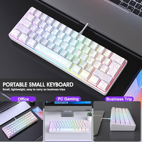 Image of Snpurdiri 60% Wired Gaming Keyboard, 61 Keys RGB Contour Line (White) | Backlit Ultra-Compact Small Gaming Keyboard for PC /Mac Gamer, Typist, Travel, Easy to Carry on Business Trip