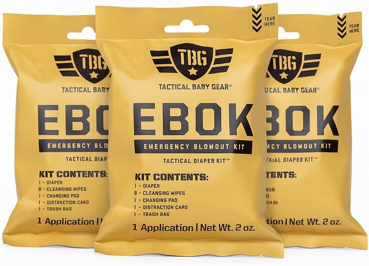 Tactical Baby Gear Tactical Diaper Kit (EBOK – Emergency Blowout Kit) – 3-Pack Disposable Baby Changing Kits with Sensitive-Skin Wipes, Wetness Indicator Diaper & Sanitary Changing Pad (Size 1)
