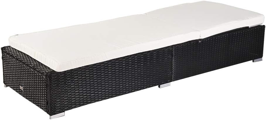 Patio Chaise Lounge Chair - Rattan Reclining Pool Lounge Chair - Adjustable Backrest Patio Lounger and Pool Bed with Removable Cushions - Outdoor Lounge Chair for Patio, Deck or Poolside - Black