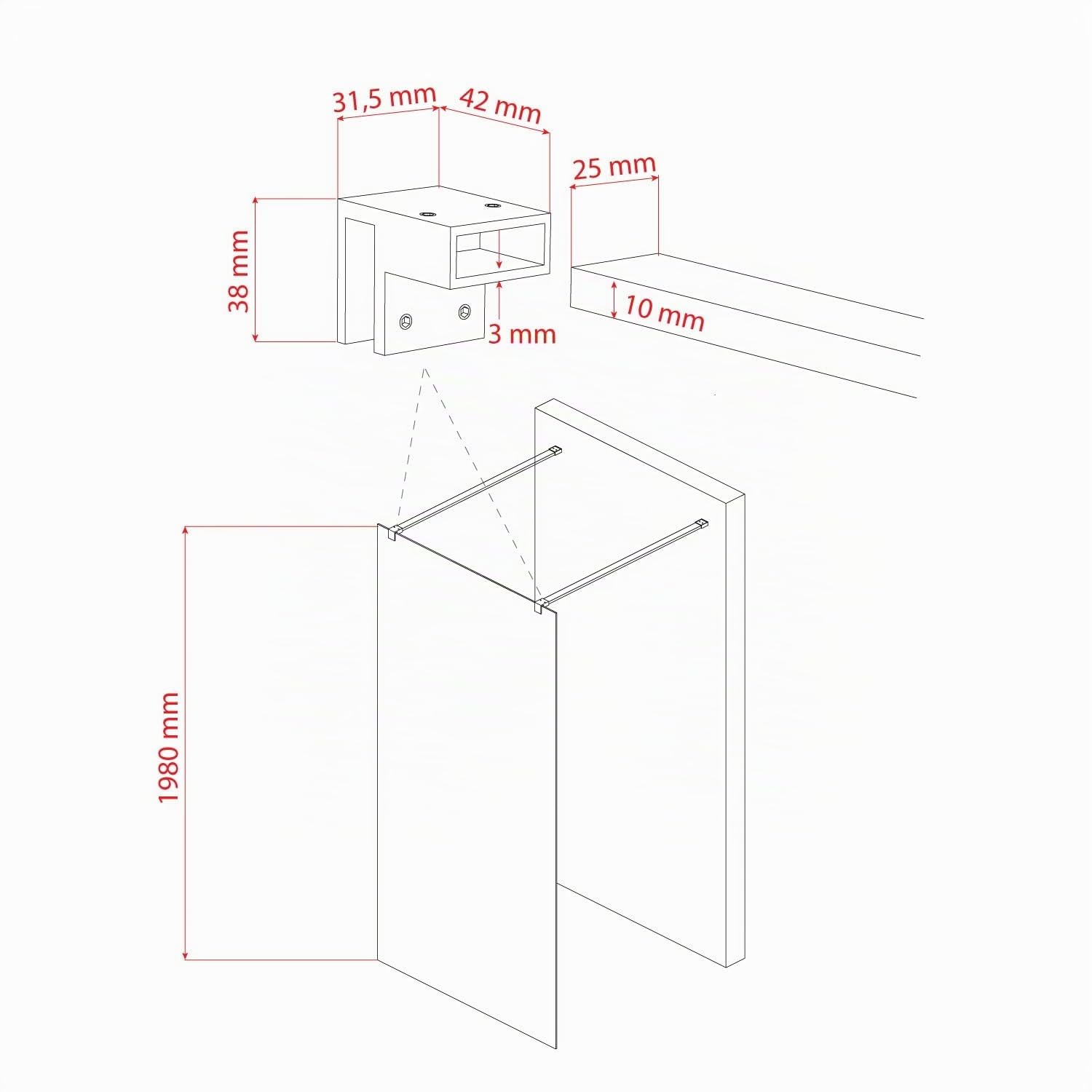 Parete doccia 140 CM in vetro trasparente 8mm mod. Walk in Free H198