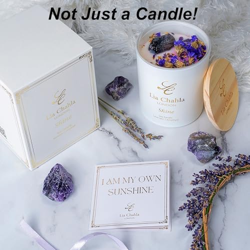 Luxurious Lavender Scented Candles 10 Oz – Aromatherapy Candle with Amethyst Crystals for Relaxation & Stress Relief – 100% Natural Soy Wax for Clean Burn up to 60 Hrs – Ideal Candles Gifts for Women - Image 3