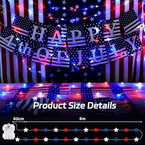 Cshare CS-4MWJX 4Th Of July Lights Battery Operated, Red White And Blue Lights With Timer Outdoor Waterproof, 13Ft 40Led Patriotic Star String Lights For Memorial Day Presidents Day Independence Day thumb #5