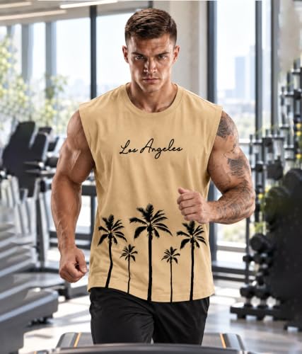 Image of SHODOX Men's 100% Cotton Tank Top | Round Neck Sleeveless Gym Vest | Loose Fit Casual Sportswear T-Shirt | Breathable & Lightweight Fitness Wear for Workout & Active Wear
