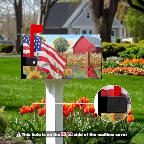 Image of Beautiful Summer Sunflower Floral Mailbox Covers Magnetic 4th of July American Flags Mailbox Cover Standard Size 21 x 18 Inch Patriotic Mail Box Wraps for Farmhouse Garden Yard Decor