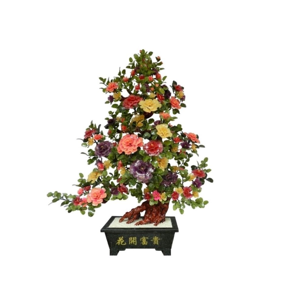 CHENGAIJIAN Artificial Bonsai Tree, Artificial Bonsai Tree - Indoor Plant Decoration, Jade Carving of Peony Flowers for Home Desk