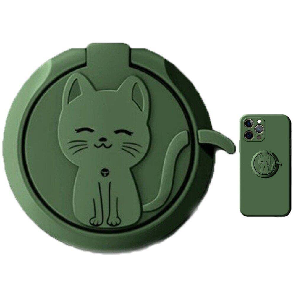 Hrippy Green Cute Cat Phone Ring Stand Holder 360 Rotation Spin Phone Ring Grip Socket Metal Cat Convenient Smartphone Bracket For Cellphone