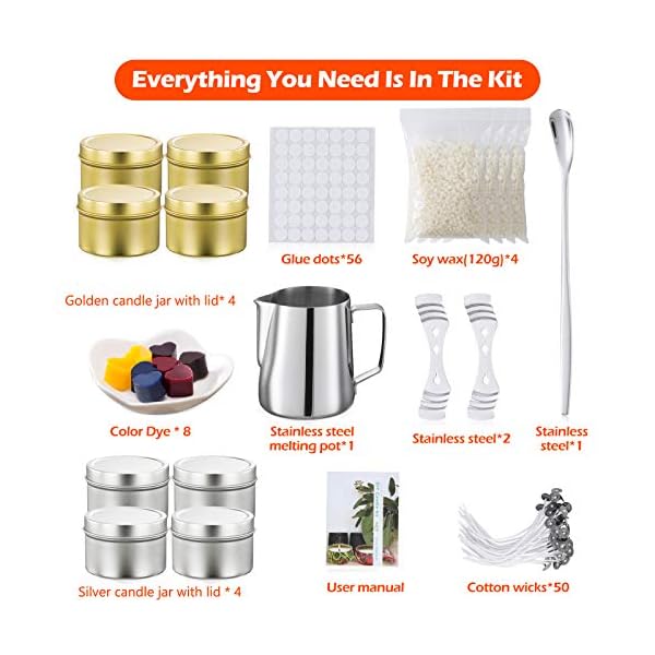 McNory Kerzenherstellung ZubehÃ¶r,DIY Duftkerze Geschenke Set mit 50 Kerzendochte Wick und 2pcs Edelstahl Docht Feste Halterung fÃ¼r Kerzenherstellung,8 Dosen – Bild 3