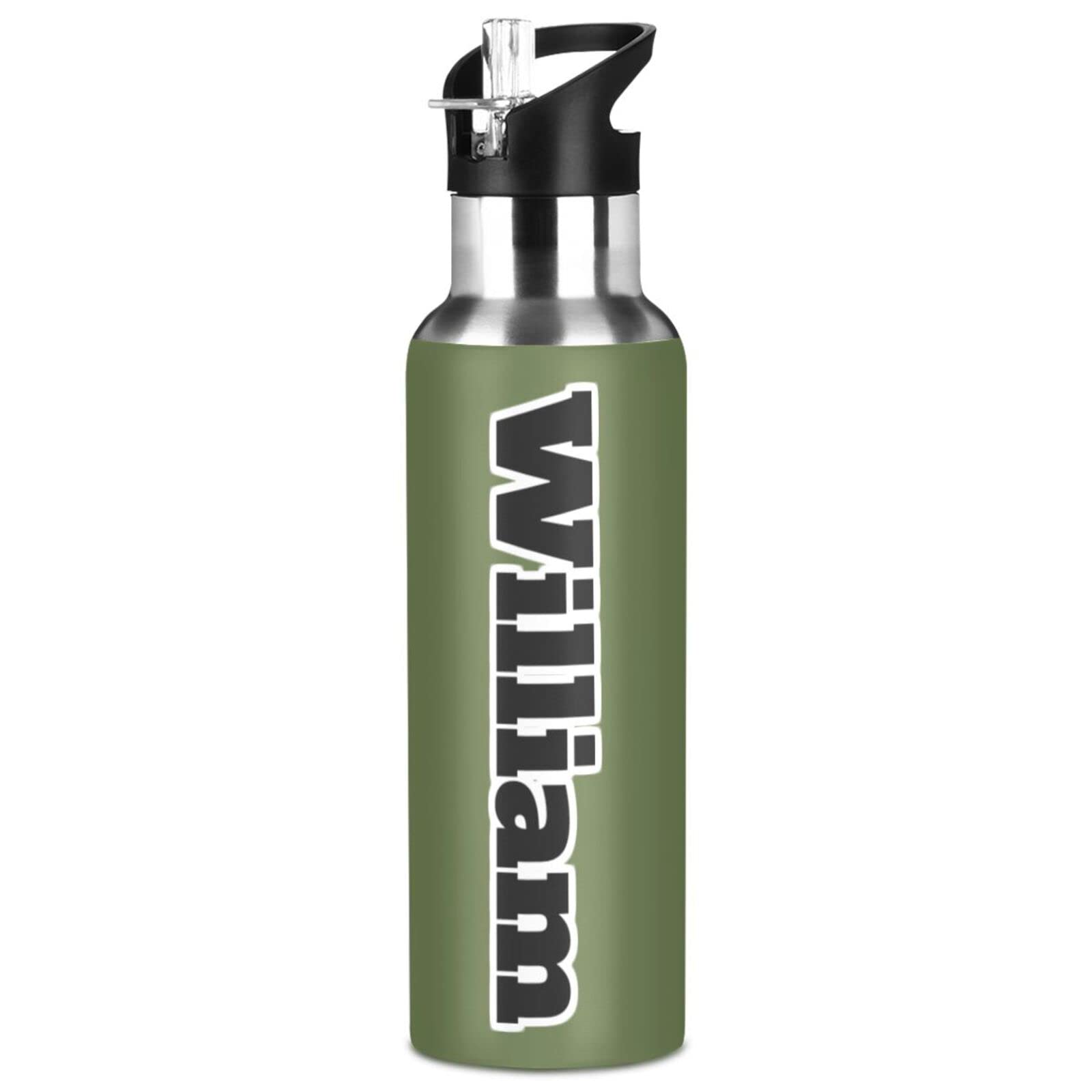 Isolierflaschen mit Griff, 900 ml, Olivgrün, auslaufsicher, mit Strohhalm-Deckel, Trinkflasche Thermoflasche für Wandern, Radfahren, BAP-frei