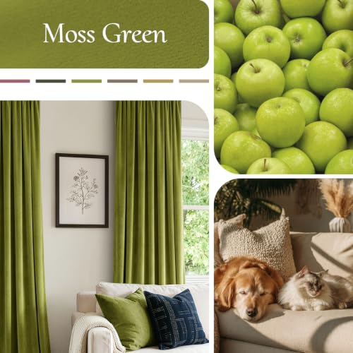 Image of MIULEE Moss Green Blackout Velvet Curtains Drapes 84 Inch Long 52 inchx84 inch