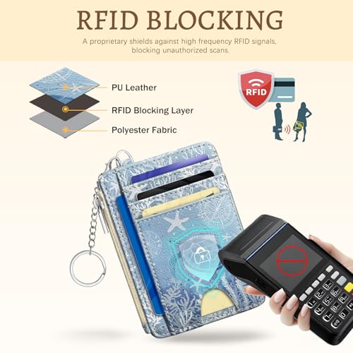 Image of Kelvoris Sea Turtle Credit Card Holder Small Wallet Women, Blue Ocean Slim RFID Wallet Woman Keychain with Zipper Coin Pocket, Front Pocket Thin Travel Card Case Organizer with ID Window Ladies Gifts