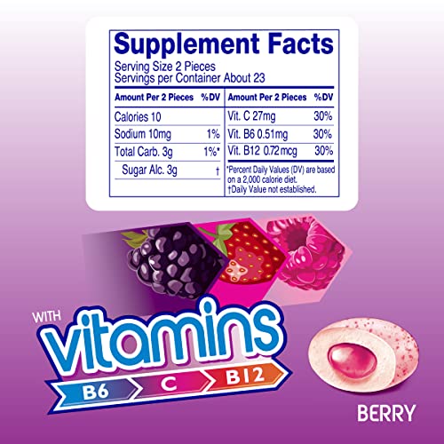 Image of Mentos Gum with Vitamins, Sugar-Free Chewing Gum with Xylitol, Berry Flavor, Vitamins B6, B12, & C, 45 Piece Bottle (Pack of 4)