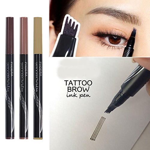 Ownest Liquid Tattoo Eyebrow Pen With Four Tips Brow Pen, Long-lasting Waterproof Brow Gel for Eyes Makeup-BLACK/BROWN