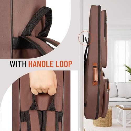 Image of The Melod Acoustic Guitar Gig Bag,Case,Cover, Premium Brown Leather-Trimmed Case with Multiple Storage Pockets, Heavy Duty Padded Protection