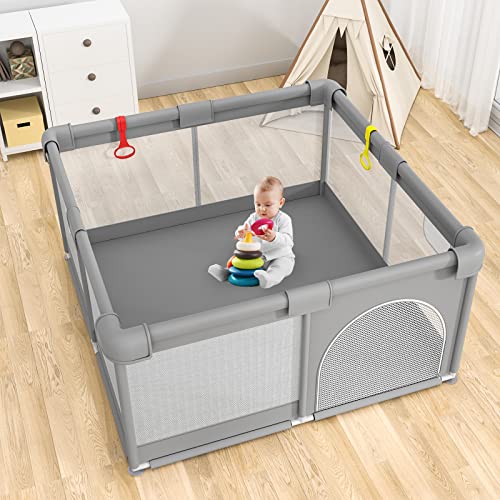 Image of Baby Playpen 49 inchx49 inch Small Play Pen for Babies and Toddlers, Gap-Free, Sturdy Play Yard for Indoor Outdoor, Baby Gate Playpen with Zippered Door and Storage Bag