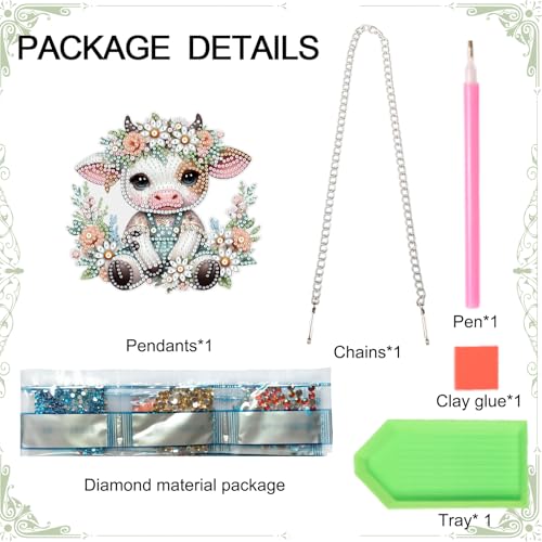Image of AiYuanzsh Cow Calf Diamond Painting Hanging Kit, 5D DIY Acrylic Special Shaped Diamond Art Pendant Ornament for Wall, Door, or Garden Decor, Cute Farm Animal Diamond Art Kit for Adults