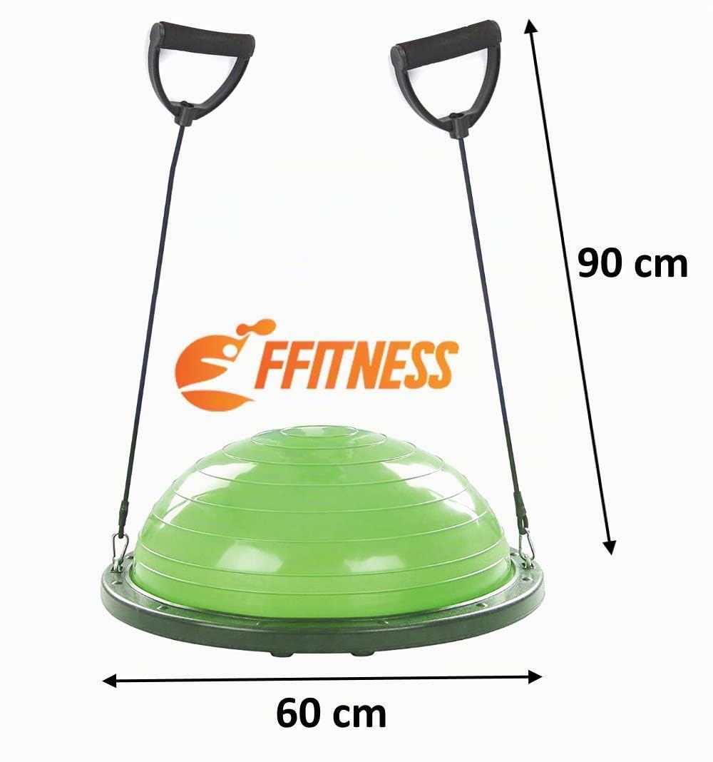 Balance Half Ball (Ø 60 cm) | Palla Gonfiabile Mezza Sfera | Fitness Trainer per Yoga Pilates Funzionale Fisioterapia | con elastici, manici e pompa