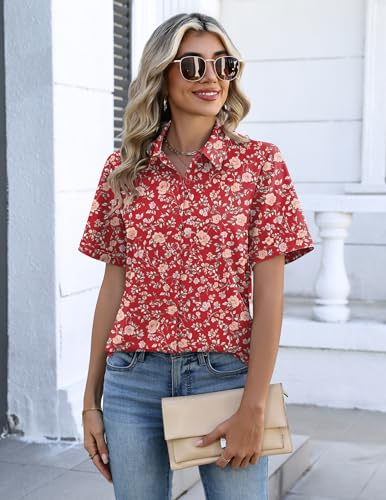 Image of Zeagoo Button Down Shirts for Women Short Sleeve Collared Tops Dressy Casual V Neck Blouses
