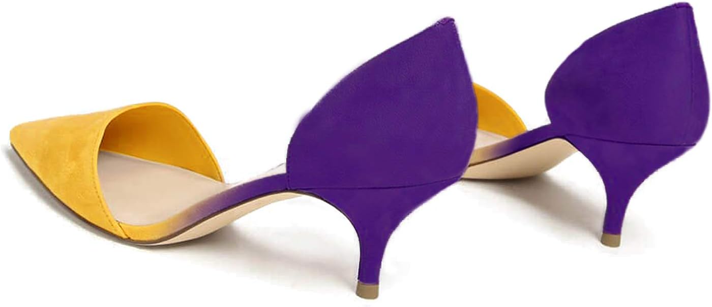 FOWT Fashion Leather Two Tone D'Orsay Slip on Nude Pumps for Woman Elegant Closed Pointed Toe Stiletto Heels Adorable 3 in Heel Dress Office Shoes, US Size 4-16 M