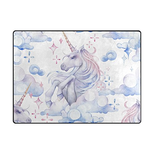 Vantaso Non Slip Nursery Rugs Fantasy Unicorn in Clouds Soft Foam Play Mats for Kids Bedroom Boys Girls Playing Room Living Room 63x48 inch