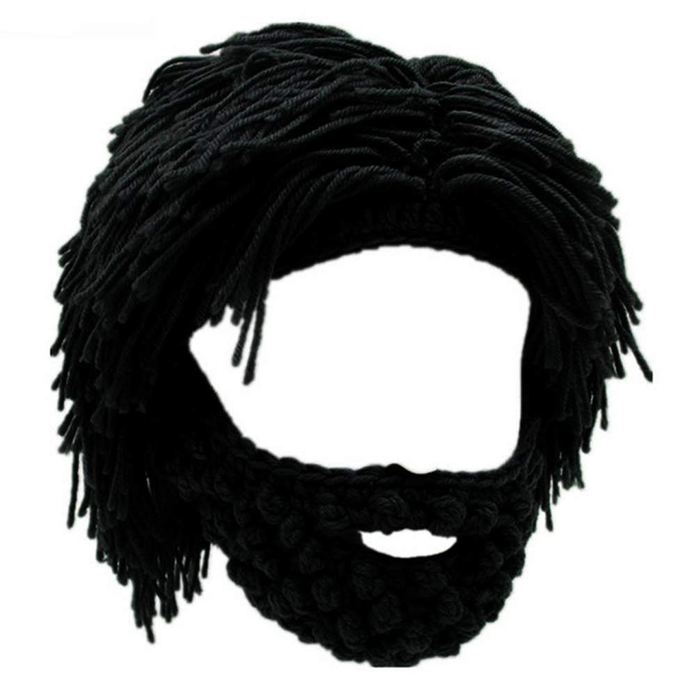 Yekeyi Black Kids Adult Beard Viking Knit Hat Barbarian Beanie Cap Handmade Knitted Funny Skull Cap