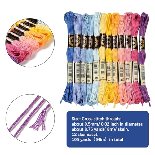 image for CABODYALS 12 Skeins 105 Yards Variegated Embroidery Thread Floss Cross