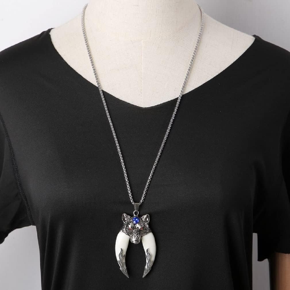 Wolf Tooth Pendant Necklace for Men - Norse Viking Head With 27.6" Chain, Indian Teeth Tribe Amulet, Punk Animal Jewelry - Image 4