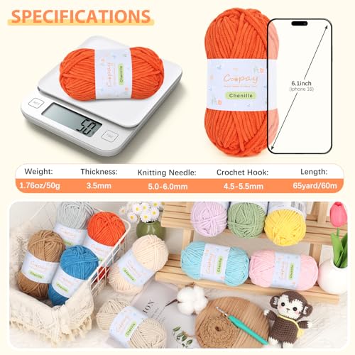 Image of Coopay Chenille Yarn for Crocheting, 12 Pack Medium Weight Yarn - CYC #4 - Total 780yd, Soft Crochet Yarns for Plush Toys, Blankets, Scarves (Colorful)