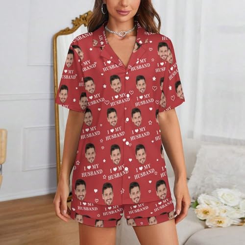 Personalized Couple Pajamas Matching Sets with Photo Custom Husband Wife's Face Sleepwear Funny Ugly Pajamas for Couple 6
