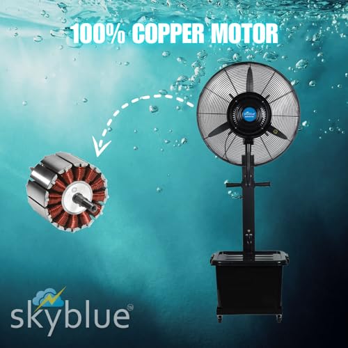 Image of skyblue 26 inch MIST FAN Cooler Water Mist Fan Commercial /Domestic Big Spray 5.75 ft (Cover Included)(Black)