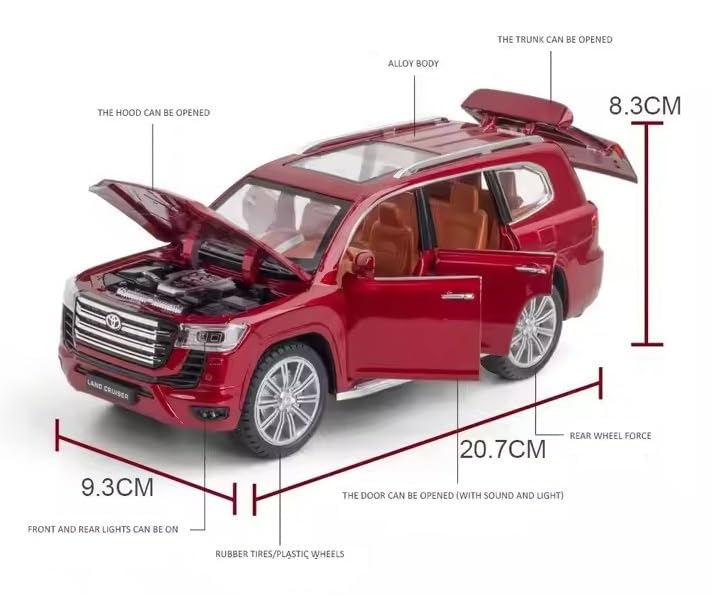 Image of Invite Enterprise Compatible for 1:24 Land Cruiser Lc300 Toy Car Model, Diecast Collectible Pull Back Model Car with Sound and Light, Toy Gift Vehicles for Adults Kids Boys Girls【Red】