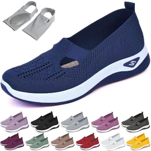 Inspire Uplift Shoes for Women, Orthoture Womens Walking Shoes for Balance, Women's Casual Orthopedic Walking Flats for Midd, Slip on Arch Support Sneakers(Blue,5)