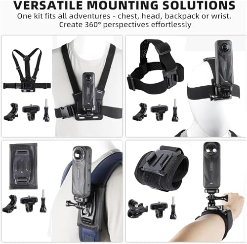 Image of Accessories Kit for Insta360 X5, One R, X and GoPro Hero 9,New Quick Release Head Strap Mount + Chest Mount Harness + Backpack Clip Holder + 360Rotating Wrist Strap