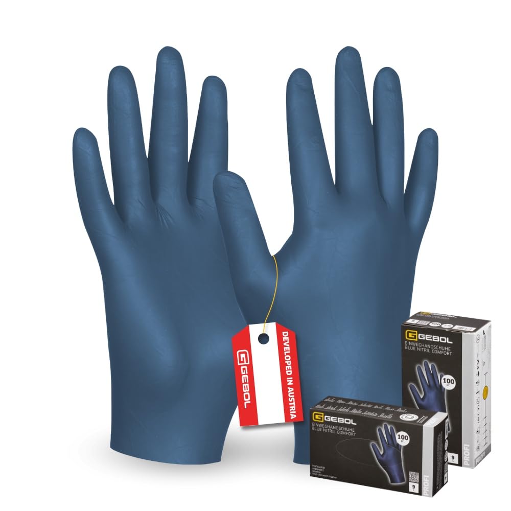 Gebol Blue Nitril Comfort Guanti Usa E Getta In Nitrile, Taglia M (8), Senza Lattice, Blu Scuro, Confezione Da 100 Pezzi