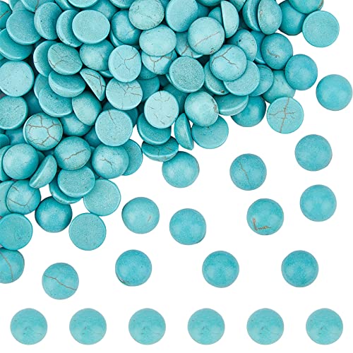 SUNNYCLUE 1 Box 200Pcs Gemstone Cabochons Round 8mm Flatback Stones Blue Synthetic Turquoise Cabochon Half Round Dome Loose Gemstones Beads No Hole Cabochons for jewellery Making DIY Rings Earrings