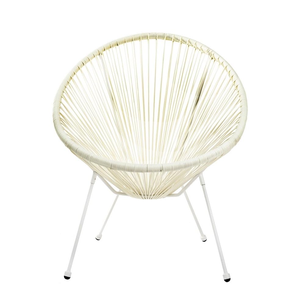 LOLAhome Pack 2 Sillones de jardín Acapulco Blanco Roto| Cuerdas de Rattan PE y Acero | 72x77x84 cm | con Topes de Goma, Resistente hasta 120kg | para Interior y Exterior, Jardín, Terraza | Acapulco