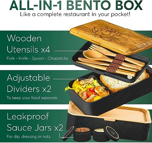 Umami Bento Box Adult Lunch Box with Utensils, 1200 ml Large, All-in-One Meal Prep Compartment Lunch Box Containers for Men/Women, Cute Leak Proof Bento Box, Lunch Organizer - Image 4