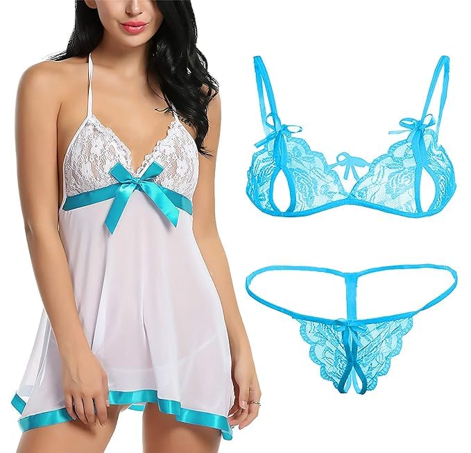 XCUTE Women Babydoll Nightwear Lace Bra Panty Lingerie Set-picture-12