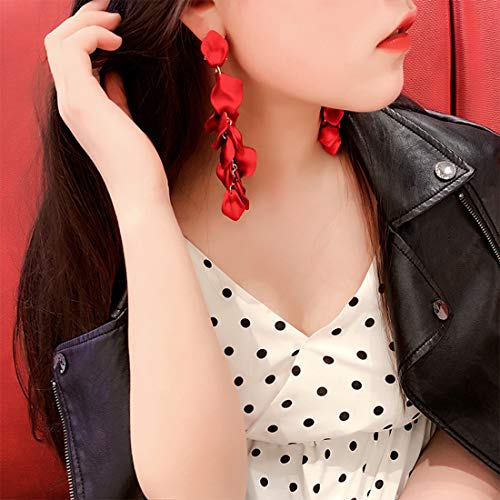 Image of Acrylic Rose Petal Drop Dangle Earrings Bohemian Resin Square /Oval /Hoop /Flower /Heart Statement Earrings for Women Gifts