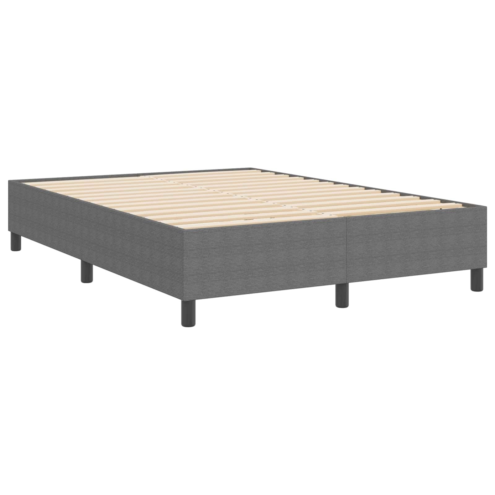 Estructura de cama de 140 x 200 cm de color gris claro de pana con somier de listones y postes, diseño moderno para un fácil montaje