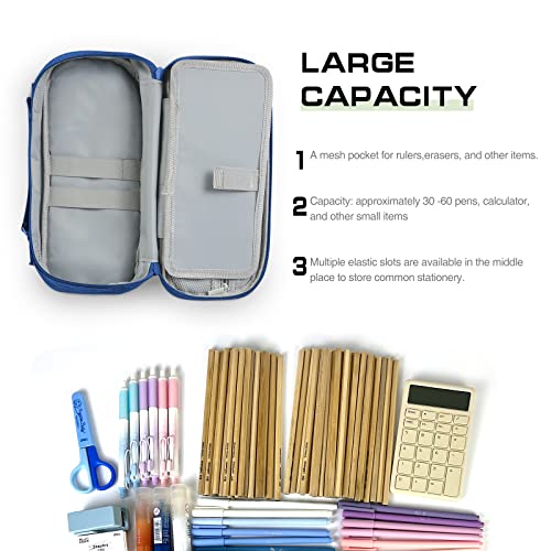 Krightlink Big Capacity Pencil Pen Case, Large Storage Pencil Pouch Pen Case Bag With Zipper, Durable Pencil Bag Organizer, Simple Portable Stationery Bag With Handle For Office School Students, Blue #TOP1