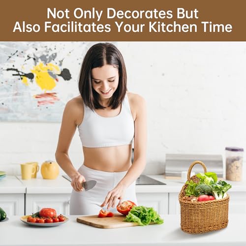 Plastic Wicker Hanging Basket, Kitchenware Hanging Basket Wall Flowers Front Door Hanging Fruit Vegetable Woven Wall Baskets For Kitchen 9.3X7.5X4.2In - Image 3