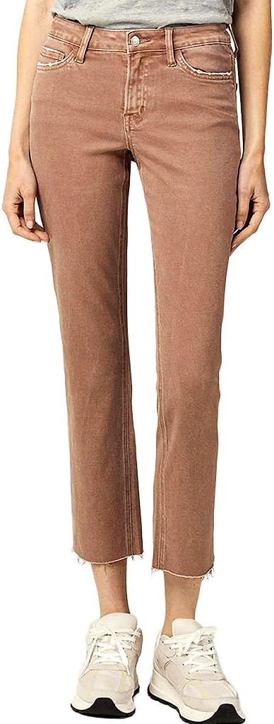 VERVET by Flying Monkey Light Brown Denim Straight Jeans Cropped Mid-Rise