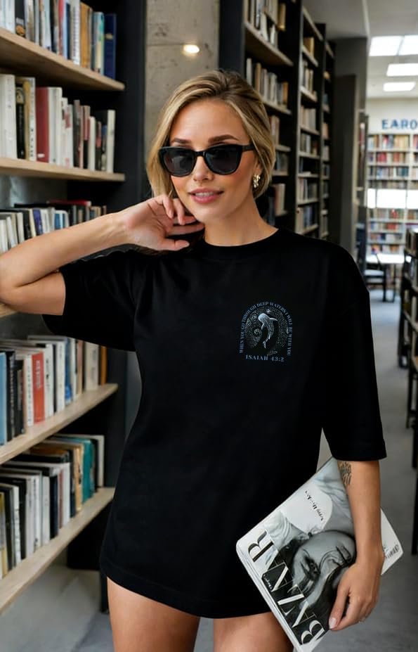 Whale Shark Shirt Oversized Christian Shirts for Women Bible Verse T-Shirts Fish Animal Lovers Marine Short Sleeve Tops - Image 2